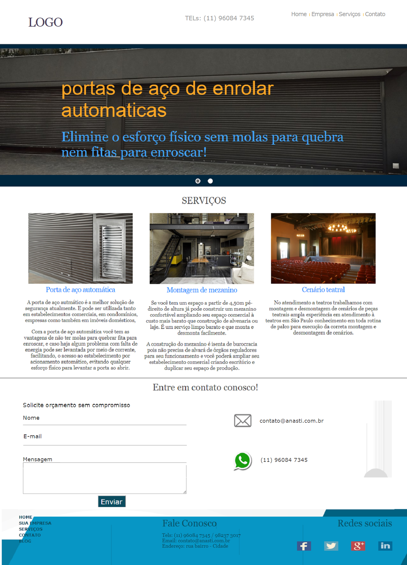 Layout de sites prontos para serralheria e servios de manuteno